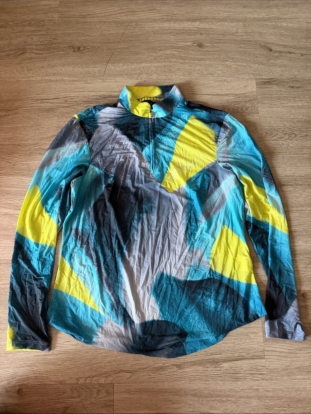 Women’s Long-Sleeve Cycling Jersey - Teal, Yellow, Gray